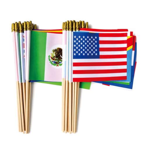 Yingnner 48 Countries Small Mini Hand Flags with Wooden Stick Decorations for 2026 World Cup Soccer Fans Watch Party Sports Events Patriotic Celebrations International Festival 5x8 Inch