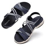 Tilocow Blue Hiking Sandals Womens Comfor Open toe Sport Elastic Walking Shoes With Adjustable Straps Summer Casual Platform Athletic