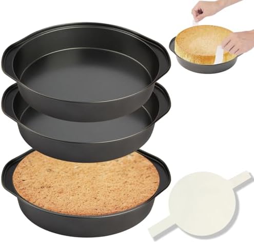 6 Inch Cake Pan - 3PCS Nonstick Round Cake Pans with 100 PCS Parchment Paper, Carbon Steel Smash Cake Baking Pans with Handle, Dishwasher Safe