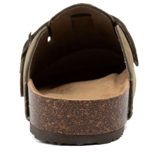 Nautica Women Mens Clogs Mules Vegan Suede Cork Footbed Buckle Sandals Comfort Potato Shoes with Arch Support (Faux Fur/Smooth)3