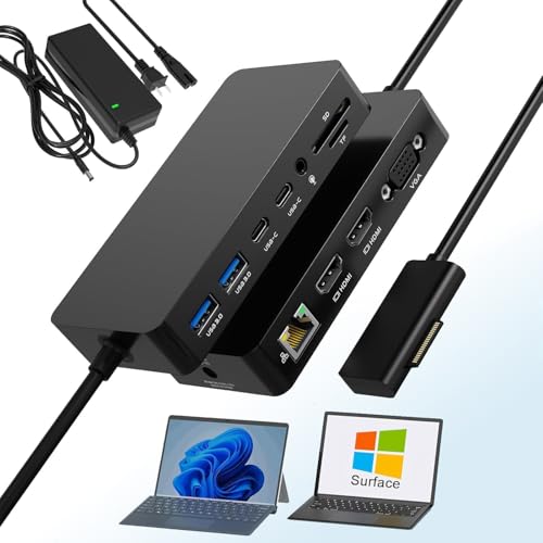 Image of Dual HDMI+VGA Dock Works with Microsoft Surface Devices - 12-in-1 Triple Display Microsoft Surface Docking Station for Surface Pro (12 /11 /10 /9 /8 /X /7 /6 /5 /4), Surface Laptop, Surface Go, Surface Book