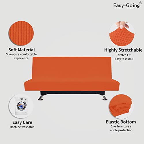 Image of Easy-Going Stretch Futon Slipcover Armless Futon Bed Cover Furniture Protector Without Armrests with Elastic Bottom for Kids, Soft Jacquard Fabric Small Checks (Large, Orange)