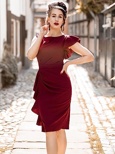 Image of AISIZE Women's Pinup Vintage Ruffle Sleeves Cocktail Party Pencil Dress