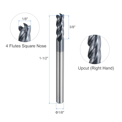 Image of uxcell 5pcs Carbide Square End Mills, 1 /8 inch Dia AlTiN BN Coated 4 Flutes Milling Bit Cutter, for Hardened Steel Cast Iron Alloy Metal, 1 /8 inch Shank 3 /8 inch Cut Length 1-1 /2 inch Long HRC50