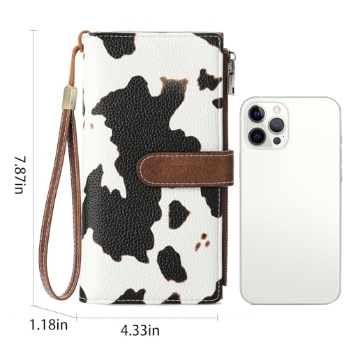 Image of GOIACII Large Wallet for Women Leather Wristlet Cow Print
