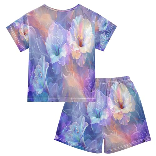 senya Short Sleeve Pajamas Sets Summer Cotton Sleepwear Beautiful Blue Purple Floral2