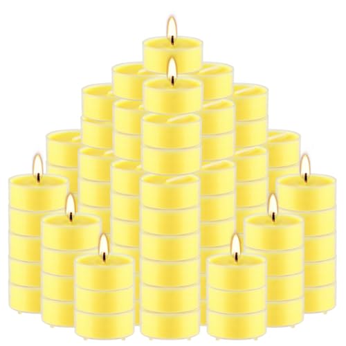 Image of 3.5-Hour 100Pack Yellow Tealight Candles, Outdoor and Indoor Summer Scented Candle,Natural Soy Wax Candle for Home Patio Garden Yard Balcony,BBQ Birthday Emergency