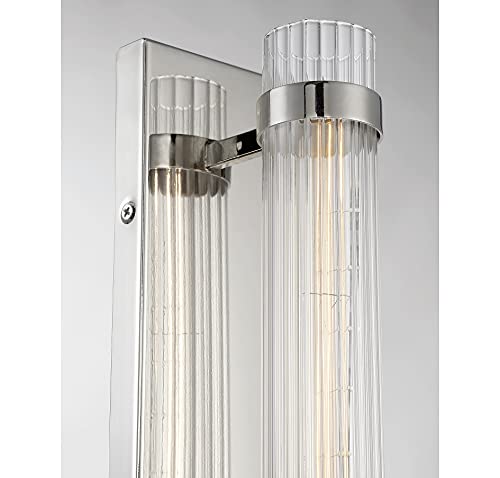 Image of Savoy House 9-996-1-109 Willmar Industrial Modern Clear Ribbed Glass Rectangular Wall Sconce, 1-Light 60 Watt, 16 inch H x 5 inch W, Polished Nickel