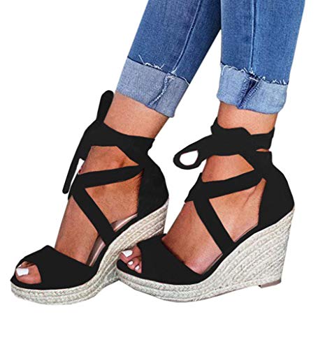 Image of Womens Espadrilles Wedges Sandals Heels Open Toe Tie Lace Up Platform Ankle Strap Summer Dress Shoes