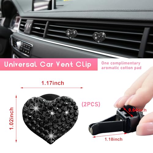 Ziciner 2PCS Bling Heart Car Air Vent Clips Charms, Heart Shaped Crystal Car Air Freshener Vent Clips, Rhinestone Air Conditioning Outlet Clip, Vehicle Decor Accessories for Women Girls (Black)