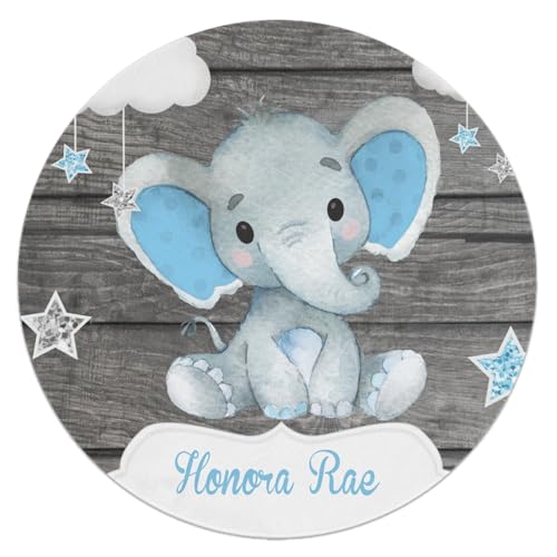 Tapete redondo personalizado infantil azul elefante gris miniatura 2