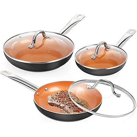 SHINEURI 6 Stück Antihaft-Kupferpfannen mit Deckel Cover
