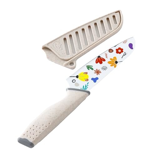 Image of UMAI Sharp Knife for Kitchen (7 Inch) Chef Knife | Chaku Knife | Printed Knife| Nife | Chopping Knife | Steel Kitchen Knife with Cover | Chopper Knife for Kitchen (Golden) (White)