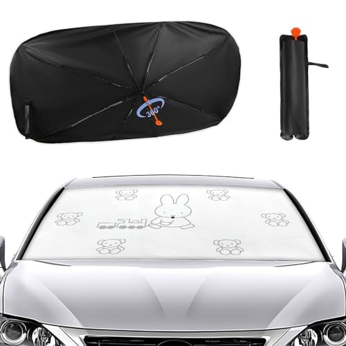 ミッフィー サンシェード 車 フロント 折り畳み傘型 車用サンシェード カーサンシェード 折り畳み傘型 日除け 取り付け簡単 遮光 遮熱 収納バッグ付き 133cmx73cm