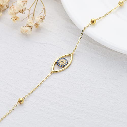 Blocaci 14K Solid Gold Evil Eye Anklets 5A Cubic Zirconia Anklets For Women 8+1+1" #TOP4