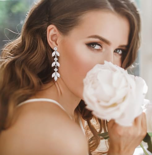 ATIMIGO Elegant Crystal Dangle Wedding Earrings for Brides Sparkly Rhinestone Marquise Drop Dangling Earrings for Women Bridesmaids Prom Formal3