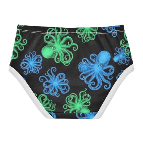 Toddler Girls Underwear 2t Cotton Panties Little Girl Fun Print Briefs Underpants Vibrant Blue Green Octopuses2