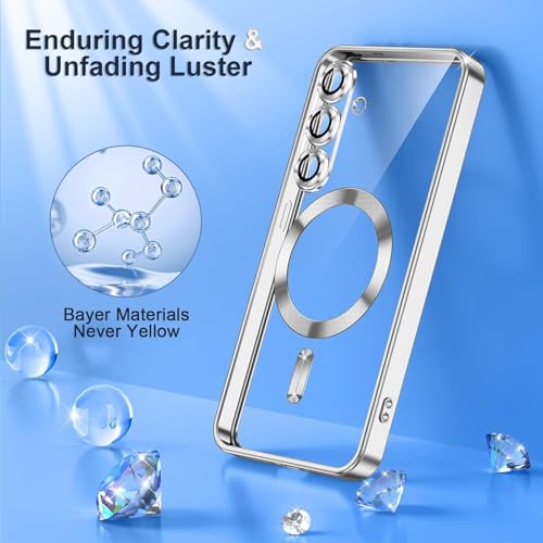 Image of VONZEE Clear Logo Electroplating Transparent Case For Samsung Galaxy A36 5G, Magnetic Plating Electroplate Tpu Case Cover, Individual Camera Protection For Each Lens- Silver