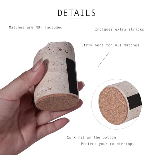 Match Holder with Striker - Set of 2 - Handmade Travertine Match Box - Matches in a jar for Bathroom Candle - Cute Home Decor - Matches Not Included - Image 4