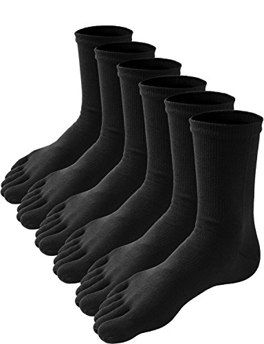 HASLRA Crew Toe Socks 6 Pairs (Black-L)