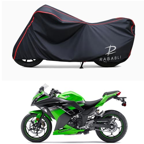 Image of Waterproof Bike Body Cover Compatible for | KawasaNinja 300 ABS | Taffeta Fabric, Red Piping Design, Bottom Elastic Fit | Dustproof, Sun UV & Rain Protection for All Bikes