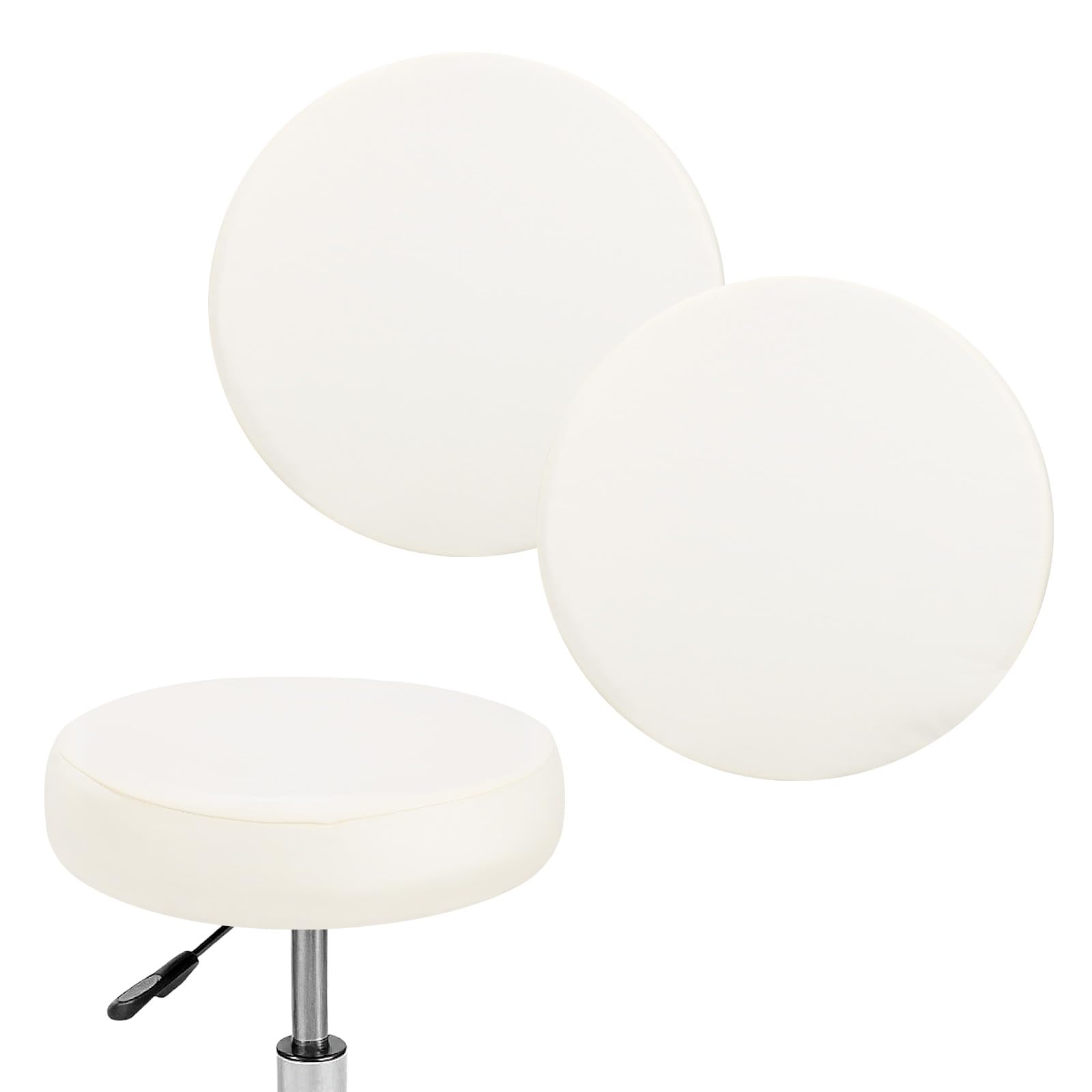 M METERXITY 2-Pack Bar Stool Covers Round, for 12-14 Inch Chair Waterproof PU Seat Covers with Elastic Bands for Bar Stool/Round Cushion [Beige]