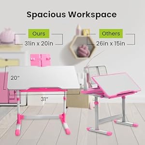 Gorilla Gadgets Kids Table and Chair Set, Height Adjustable Children's Study Desk - for Baby Bedroom, Game Rooms, Night Light Included (DSK-Kids-PNK) Gorilla Gadgets Kids Table and Chair Set Height Adjustable Childrens Study Desk for Baby Bedroom Game Rooms Night Light Included DSK Kids PNK