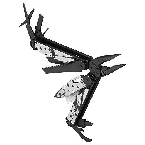 LEATHERMAN, Limited Edition Wave Plus Multitool with Premium Replaceable Wire Cutters, Spring-Action Scissors and Nylon Sheath, Built in the USA, Stars and Stripes Black Oxide