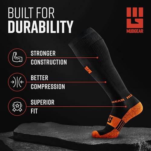 Image of MudGear Graduated Compression Socks, Durable, Sweat-Resistant OCR Performance Socks with Cushioned Footbed, Made in USA