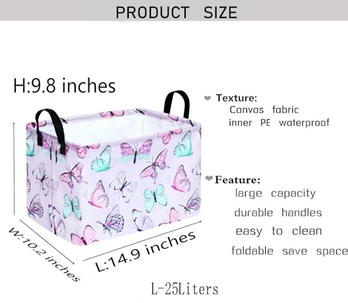 Image of Kid Clothes Storage Basket Gift Shelf Basket Toy Storage Bin, Nursery Basket Organizer Box for Children With Handles for Room Deco (Butterfly)