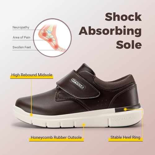 Image of FitVille Diabetic Shoes for Men Extra Wide Comfortable Leather Walking Shoes Hook & Loop Orthopedic Dress Sneakers for Edema and Swollen Feet