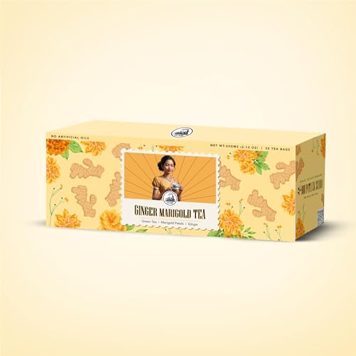 Image of Dorje Teas Ginger Marigold Darjeeling Tea | 30 Pyramid Teabags (Pack of 1) | Selim Hill Estate | Warm & Spiced Floral Flavour | Promotes Immunity & Stress Relief | Organic Whole Leaf Blend | 30 Cups