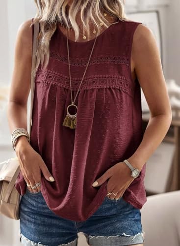 Image of Falechay Womens Summer Tops Boho Shirts Crewneck Sleeveless Tank Tops Flowy Lace Hem Casual Blouses Clothing Trendy 2026