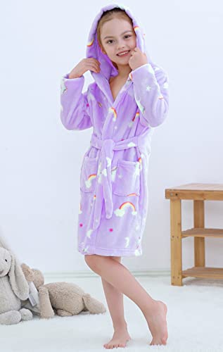 Umeyda Girls Flannel Hooded Robes, Soft Fleece Hooded Bathrobe with Belt and Pockets Plush Bathrobes for Kids4