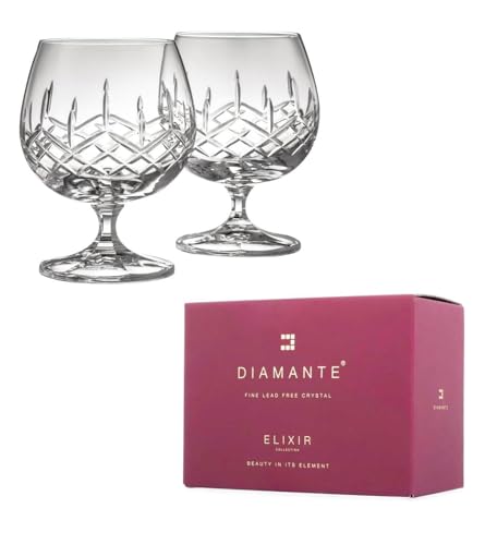 DIAMANTE Brandy- oder Cognac-Gläser – 'Buckingham'-Kollektion – 2 handgeschliffene Kristall-Sniftergläser