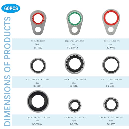 60PCS AC O Ring Kit&AC Seal Kit for AC Compressor,O Ring Assortment Kit for Air Conditioning Parts Replacement,Kit with Multiple Sizes of Gasket Fits Most Cars - Thumbnail 2