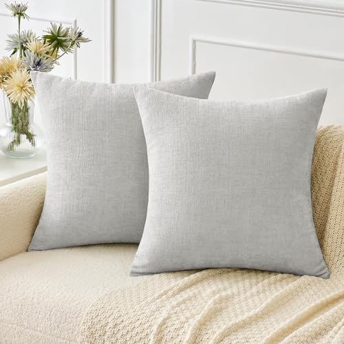 Image of MIULEE Pack of 2 Light Gray Throw Pillow Covers 16x16 Inch Soft Chenille Pillow Covers for Sofa Living Room Couch Solid Dyed Cases