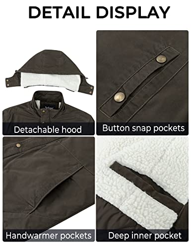 Image of Soularge Men's Big and Tall Military Winter Warm Parka Jacket with Hood | Thickened Cotton Shell,Warm Sherpa Lined,Multi Pockets,Detachable Hood,Windproof