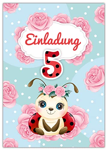 Junapack 12 cartões de convite para 5º aniversário infantil, design de joaninha