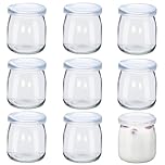 Meng Jiaran 9Pcs 7oz/200ml Yogurt Pudding Glass Jars with Plastic Lids, Small Glass Jars with Lids, Reusable Mini Clear Glass Bottles for Overnight Oats, Spice, Jam, Juice