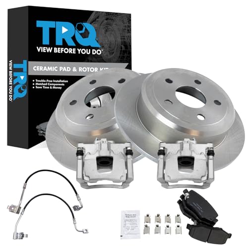 Image of TRQ Rear Brake Pad & Rotor Kit Ceramic Compatible with 2007-2013 Jeep Wrangler