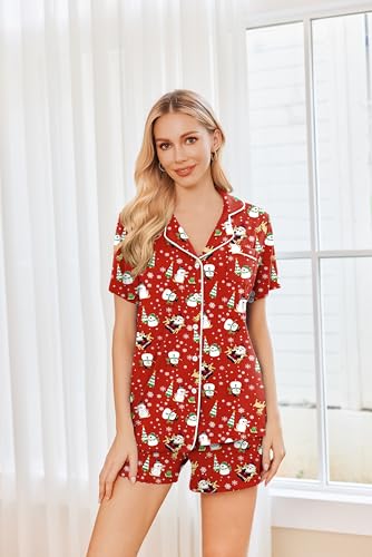 Image of Ekouaer Womens Pajamas Set 2 Pack Button Down Summer Sleepwear Short Sleeve Comfy Pjs Loungewear Set