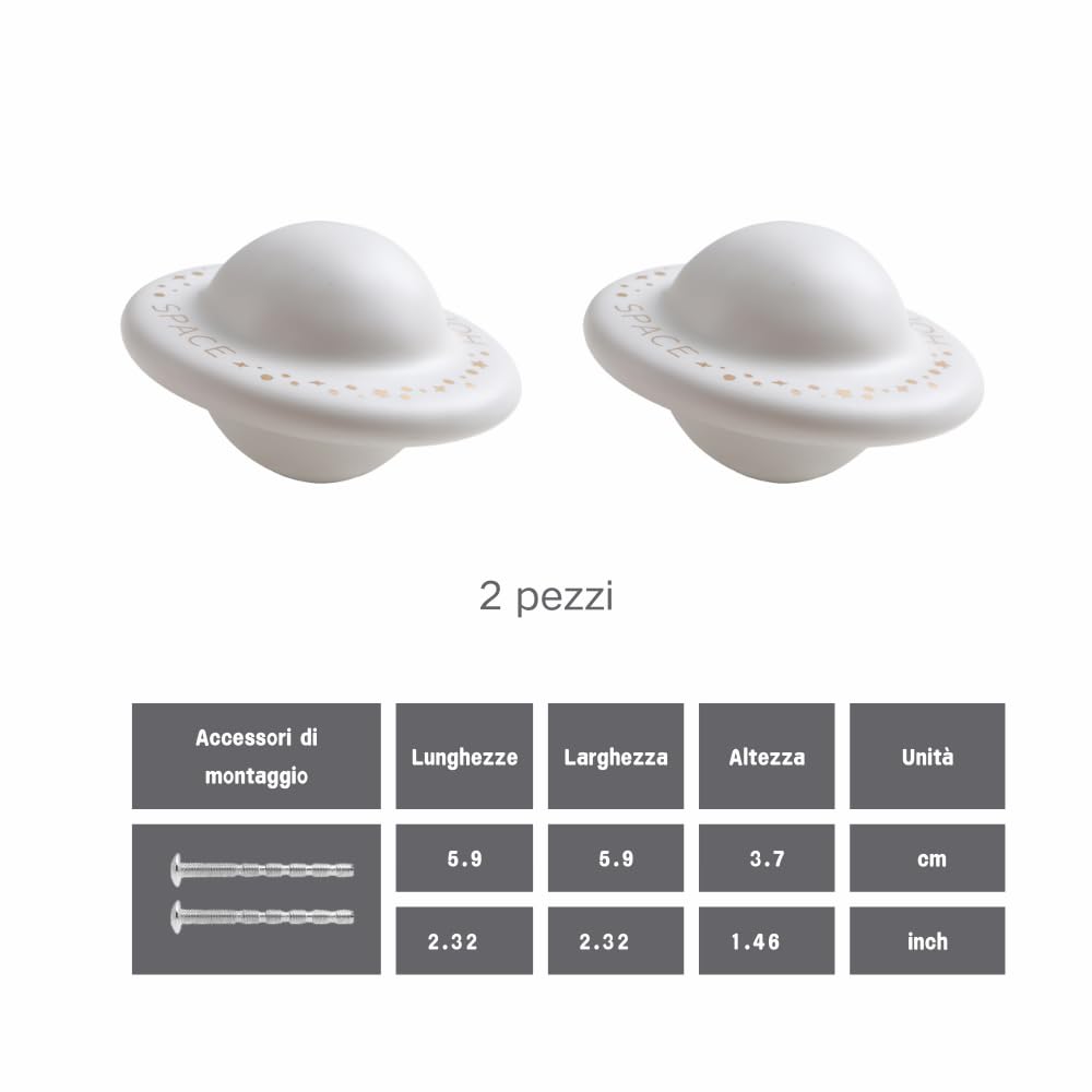 Pomelli per Mobili a Forma di Pianeta, Set di 2 Maniglie Decorative in Ceramica con Stelle Dorate (bianco)