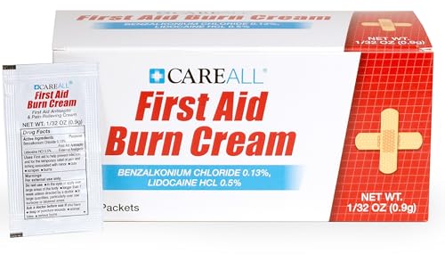 CareAll First Aid Burn Cream 0.9g Packets (Pack of 144) Pain Relieving First Aid Cream for Temporary Relief of Pain from Minor Burns Cuts and Scrapes with Benzalkonium Chloride and Lidocaine HCI