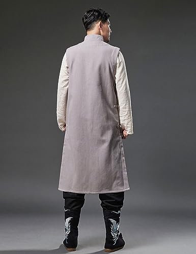 Ystylee Men Fleece Lined Long Vest Warm Chinese Traditional Cheongsam Collar Sleeveless Jacket Outerwear4