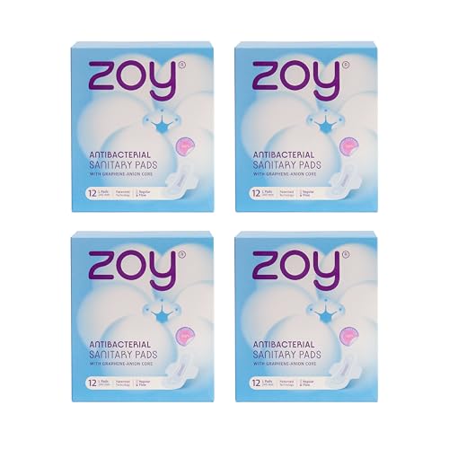 Image of ZOY Graphene Sanitary Pads for Women L Medium Flow | Anti-Bacterial Protection | Rash-Free, High Absorbency, Breathable Cotton, Odour Control | Ultra Thin Leak Lock Pads | 48 Pads
