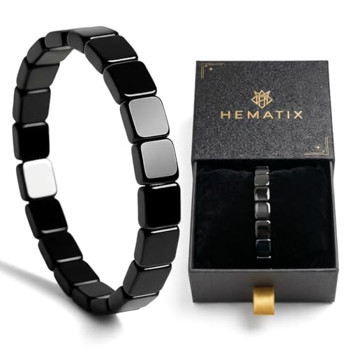 HEMATIX Hematite Beaded Bracelet for Men 8mm Polished Stones Adjustable 7.5-8.5 Inch Mens Bracelets Stone Accessory