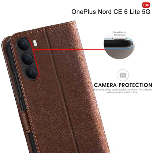 Image of TheGiftKart Flip Back Cover Case for OnePlus Nord CE 6 Lite 5G | Dual-Color Leather Finish | Inbuilt Stand & Pockets | Wallet Style Flip Cover for OnePlus Nord CE6 Lite (Faux Leather, Brown & Coffee)