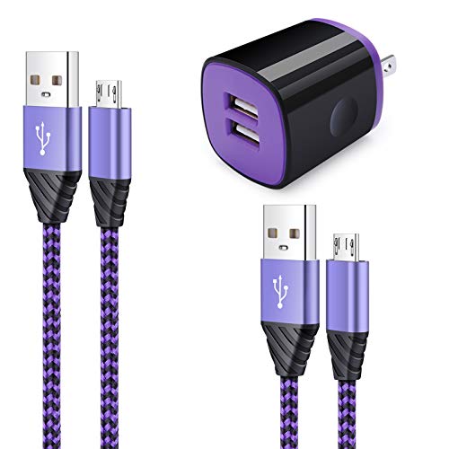 Charger Plug, Charging Block, Dual USB Wall Charger with 2 Pack Micro USB Cable Android Charger Cord Compatible for Samsung Galaxy J7V J8, J7 Crown/Prime/Star/Sky Pro/Refine, S7 S6 Plus/Edge/Active