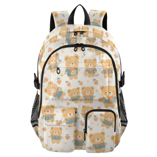 Mochila amarilla para laptop de 44.5 cm con diseño de osos retro para estudiantes